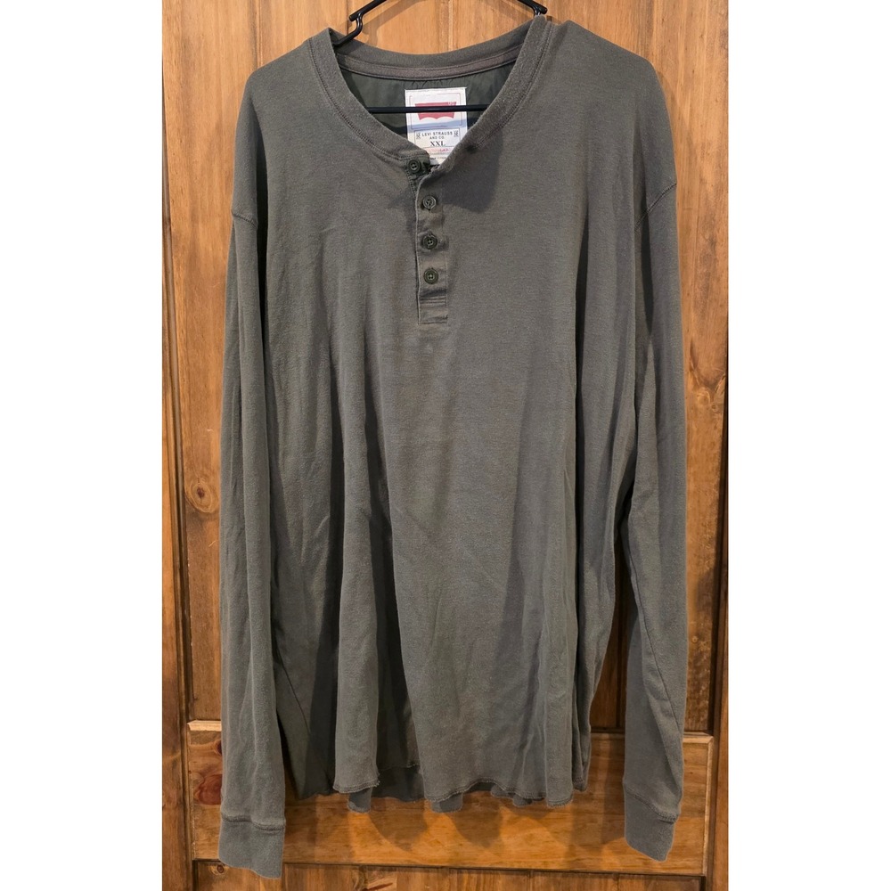 Levi's Henley Shirt Mens XXL Olive‎ Green Excellent Long Sleeve Cotton Regular